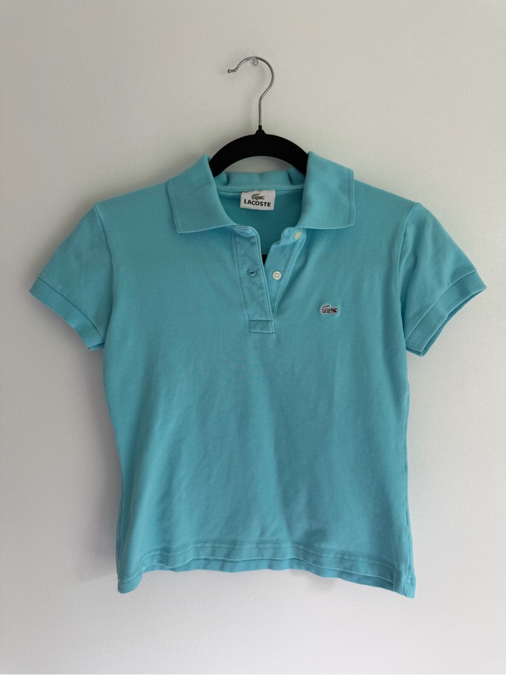 Lacoste Women’s Fitted Y2K Vintage Preppy Polo Shirt Short Sleeve Blue Logo Top